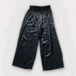 PJ Harlow Lola Satin Pants Womens XL Black Wide Leg Elastic Waist Lounge EUC
